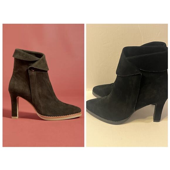 Lola Cruz Foldover Boots •40/9•Collared Zipped Block Heels Booties Black Nubuck - Picture 1 of 12